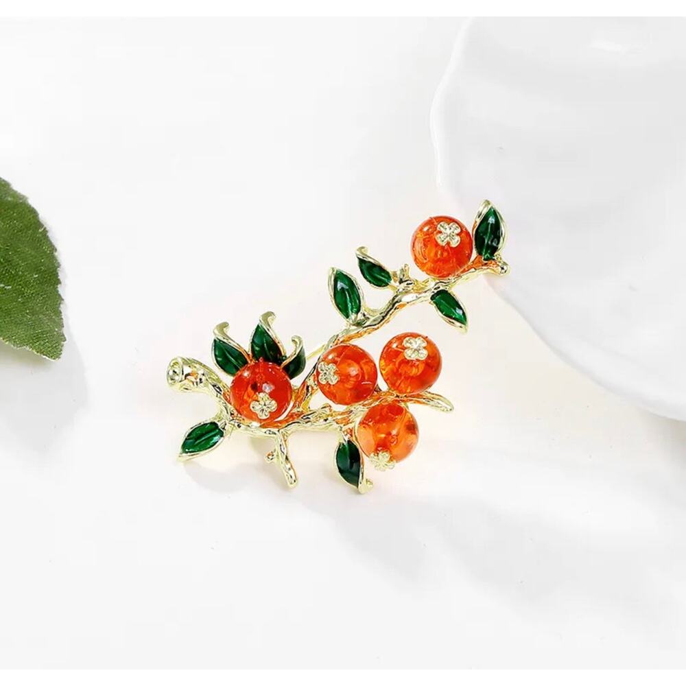 Boutique Elegant Persimmon Pin Brooch Dainty Fairy Cottagecore Fruit Salad
